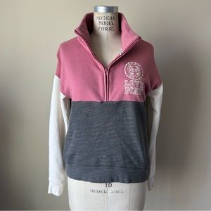 Victoria Secret Love PINK Quarter Zip Colorblock Pullover Sweater Women’s Sz Xs